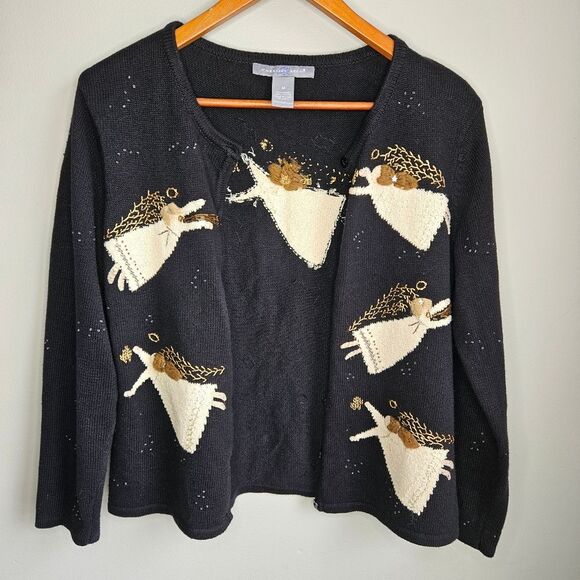 Vintage Carrol Reed Angel Cardigan Women's Medium Art To Wear Eclectic Holiday - Picture 7 of 11